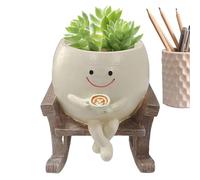 Youngwier Smile Face Planter Pot, Resin Swinging Sit Rocking Chair Flower Pot With Drainage Hole,Funny Smiling Face Planter-s Decorative Flower Pots For Indoor Outdoor Home Decor Gif-t For Office Hom