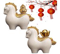 Youngwier Year of the Horse Statuette - 2 Pieces Desk Decoration - New Year Sculpture Ornament - For Collectors Photography Home Office Bedroom Living Room Study Room Bookshelf Bookshelf