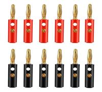 YOUNIEYO 12Pcs 4mm Banana Plugs - Gold Plated, Speaker Open Screw Type Bananas Plugs, for Speaker Wire Sockets Amplifier (Red Black)