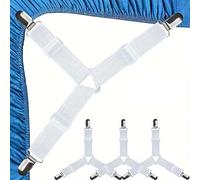 YOUNIEYO 3 Clips Bed Corner Holder 4 PCS Elastic Bed Sheet Clips Adjustable Triangle Sheet Straps for Bedding, Mattress Covers, Bed Sheets, Sofa Cushion, White