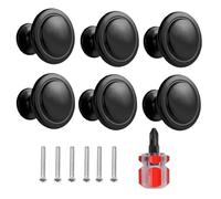 YOUNIEYO 6Pcs Black Drawer Knobs 30mm Stainless Steel Round Drawer Handles with Screws Screwdriver for Cupboard Cabinet Drawer