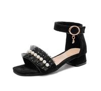 YOUNIFIZ Girls Dress Shoes Toddler Kids Heels Sandals Ankle Strap Wedding Party Beaded Girl Shoes (Black,UK Size Toddler 10)