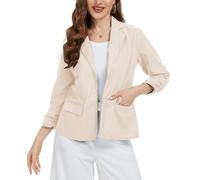 YOUNIFIZ Ladies Cotton Linen Jacket Lightweight Casual Jackets Summer Blazers for Womens Suits Apricot