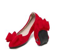 YOUNIFIZ Women Ballet Flats Foldable Fashion Bowtie Comfort Pointed Toe Slip On Ballerina Ladies Casual Comfort Faux Suede Loafers (Christmas Red,Size 5)