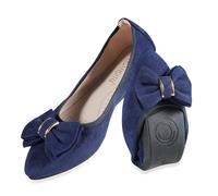 YOUNIFIZ Women Ballet Flats Foldable Fashion Bowtie Comfort Pointed Toe Slip On Ballerina Ladies Casual Comfort Faux Suede Loafers (Navy-1,Size 8)