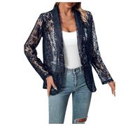 YOUNIFIZ Women's Blazer Lace Open Front 3/4 Sleeve Button Down Sheer Mesh Blazers Casual Blazer Jacket