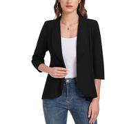 YOUNIFIZ Womens Blazer Suit 3/4 Sleeve Open Front Jackets Shawl Collar Ruffle Business Causal Blazers Work Office Blazer Jacket for Ladies, Black