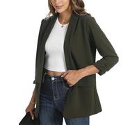 YOUNIFIZ Womens Blazers Casual Ruched 3/4 Sleeve Jackets Open Front Business Work Office Blazer Jackets with Pockets Army Green