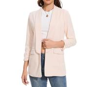 YOUNIFIZ Womens Blazers Casual Ruched 3/4 Sleeve Jackets Open Front Business Work Office Blazer Jackets with Pockets Apricot