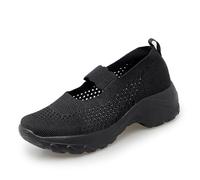 YOUNIFIZ Women's Knitting Platform Wedge Walking Shoes Comfortable Breathable Mesh Elastic Ankle Strap Arch Support Gym Running Sneaker(Black, Size 7.5)