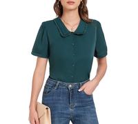 YOUNIFIZ Women's Peter Pan Collar Blouse Short Sleeve Button Down Shirt Vintage Button Up Blouses Shirt