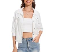 YOUNIFIZ Women's Short Denim Jacket 2025 Lapel Stretch Jean Coat Button Trendy 3/4 Sleeve Cropped Denim Jackets