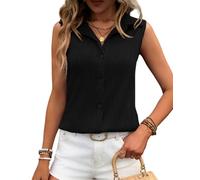 YOUNIFIZ Womens Sleeveless Button Down Shirts Textured V Neck Solid 2025 Tank Tops Basic Loose Blouses Casual Office Shirt Black