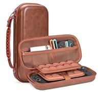 Younik Switch 2 Case, Hard EVA Shell PU Leather Switch 2 Carrying Case for NS2, Built-in Tracker Slot, 19 Game Card & 2 SD Slots, Zipper Mesh Pocket, Travel Storage Bag with Carrying Strap (Brown)