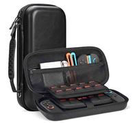 Younik Switch 2 Case, Hard EVA Shell PU Leather Switch 2 Carrying Case for NS2, Built-in Tracker Slot, 19 Game Card & 2 SD Slots, Zipper Mesh Pocket, Travel Storage Bag with Carrying Strap (Black)