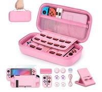 Younik Switch Accessories Bundle, 16 in 1 Accessories Kit Includes Switch Carrying Case, Protective Case Cover for Console & J-Con, Screen Protector, Adjustable Stand, Switch Game Case and More(Pink)