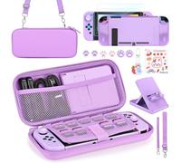 Younik Switch Accessories Bundle, 17 in 1 Switch Accessories Kit for Girls Include Switch Carrying Case with 9 Game Card Slots, Adjustable Stand, Protective Case for Switch Console & J-Con（Purple）
