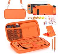 Younik Switch Accessories Bundle, 17 in 1 Switch Accessories Kit for Girls Include Switch Carrying Case with 9 Game Card Slots, Adjustable Stand, Protective Case for Switch Console & J-Con (Orange)