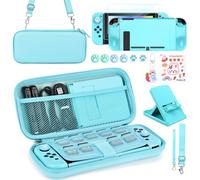 Younik Switch Accessories Bundle, 17 in 1 Switch Accessories Kit for Girls Include Switch Carrying Case with 9 Game Card Slots, Adjustable Stand, Protective Case for Switch Console & J-Con (Blue)