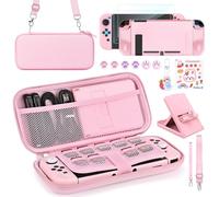 Younik Switch Accessories Bundle, 17 in 1 Switch Accessories Kit for Girls Include Switch Carrying Case with 9 Game Card Slots, Adjustable Stand, Protective Case for Switch Console & J-Con (Pink)