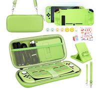 Younik Switch Accessories Bundle, 17 in 1 Switch Accessories Kit for Girls Include Switch Carrying Case with 9 Game Card Slots, Adjustable Stand, Protective Case for Switch Console & J-Con(Green)