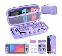 Younik Switch Case for Switch 2017, 14 in 1 Accesseries Kit with Switch Carrying Case, Screen Protector, Protective Covers, Thumb Grips Caps, Game Card Case and Type C cable (Purple, Button Pattern)