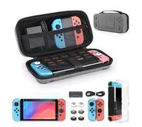 Younik Switch Case for Switch 2017, 14 in 1 Accesseries Kit with Switch Carrying Case, Screen Protector, Protective Covers, Thumb Grips Caps, Game Card Case and Type C cable (Gray, Button Pattern)