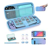 Younik Switch Case for Switch 2017, Portable Switch Carrying Case, 14 in 1 Accessories Kit with Switch Case, Screen Protector, Thumb Grip Cap, Card Case and Strap (Blue and Purple, Button Pattern)