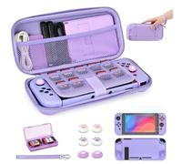 Younik Switch Case for Switch 2017, Portable Switch Carrying Case, 14 in 1 Accessories Kit with Switch Case, Cover, Screen Protector, Thumb Grip Cap, Game Card Case and Strap (Purple, Button Pattern)