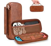 Younik Switch Case for Switch and Switch OLED, PU Leather Switch Case, Portable Switch Travel Case with 9 Games Slots, Protective Switch Carrying Case (Brown)