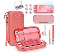 Younik Switch Lite Case, Portable Switch Lite Carrying Case, 14 in 1 Accessories Bundle with Carrying Case, Protective Cover, Game Card Case, Screen Protectors, Thumb Grips, Pendant and Straps (Coral)