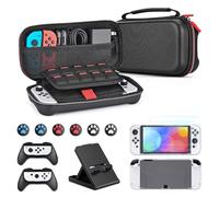 Younik Switch OLED Accessories Bundle, 15 in 1 Accessory Kit, Switch Carrying Case, 29 Card Slots, Adjustable Stand, 2 Screen Protectors 2 Handles and TPU Protective Box