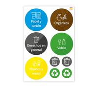 younikat 9 Round Bin Stickers Spanish for Waste Separation I Waste Recycling I Sticker Set I you0009