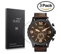 Youniker 3 Pack Fossil Men's JR1487 Screen Protector Tempered Glass, Fossil Men's Nate Watch Screen Protector Foils Glass 9H Hardness 0.3MM Slim, Anti-Scratch, Anti-Fingerprint, Bubble Free