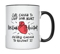 YouNique Designs Cute Enough to Stop Your Heart Skilled Enough to Restart Coffee Mug, 11 Ounces, Physician Assistant Gifts, Physician Assistant Gifts For Women (Black Handle)