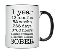 YouNique Designs One Year Sobriety Mug for Men and Women, 11 Ounces, 1 Year Sobriety Coffee Mug, One Year Sober Cup, 1 Year Sober Mug (Black Handle)