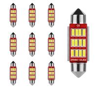 YOUNLEN 10 Pack Festoon LED Car Bulb,LED Dome Reading Xenon White Bulbs Car Interior Light Replacement License Plate Lights Map Lamps No Polarity 12V,500LM,12 SMD 4014 Chipsets (39 MM)