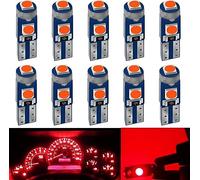 YOUNLEN 10PCS T5 W3W 2721 27 37 286 PC74 LED Bulb 12V 20LM 0.5W 3SMD 3030 Chips Car Interior Lighting Dashboard Car Instrument Lamp Replacement (Rouge)