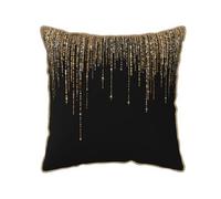 YounPrenG Pillow, Gold Trim Velvet Pillowcases Cushion Covers Throw Pillow for Home Bed Sofa Car, Black Gold Sparkly Glitter Fringe