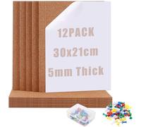 YOUNTHYE 12PCS Cork Board, 300x210x5MM Cork Tiles Self Adhesive Bulletin Boards with 60 Push Pins, A4 Size Small Notice Pin Boards for Wall Decoration, DIY Crafts