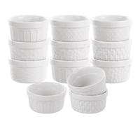 YOUNTHYE 12PCS Ramekins, 6OZ White Ramekins Set Embossed with Textured Design, Porcelain Souffle Dish, Ramekin Dishes for Souffle, Pudding, Cakes, Ice Cream and Sauce