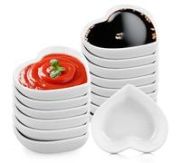 YOUNTHYE 14Pcs Ceramic Dipping Bowls, 8cm Heart Shape Dip Bowls White Sauce Dishes, Sushi Soy Condiment Dishes Seasoning Dish for Snacks, BBQ and Party Supplies