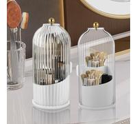 YOUNTHYE 2 Pack Makeup Brush Holder, 360° Rotating Make up Organizer with Clear Lid, Dustproof Sliding Opening Beauty Brushes Storage for Dressing Table, Bathroom, Vanity