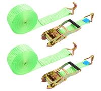YOUNTHYE 2 Set Ratchet Straps Heavy Duty, 5cm x 6m, 5000kg Break Strength, Adjustable Ratchet Tie Down Straps with Metal J Hook for Trucks, Cars, Motorcycles (Green)