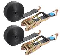 YOUNTHYE 2 Set Ratchet Straps Heavy Duty, 5cmx10m Ratchet Tie Down Straps with Metal J Hooks, 5000kg Break Strength, Adjustable Ratchet Tie Down Straps for Luggage, Trucks, Cars, Motorcycles (Black)