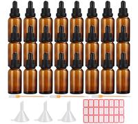 YOUNTHYE 24PCS Glass Dropper Bottles, 50ml Empty Amber Bottles with 3 Glass Pipette, 3 Funnels, 24 Labels, Refillable Dropper Bottle for Essential Oils Perfumes Chemistry Lab