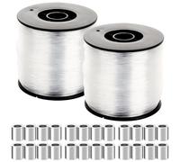 YOUNTHYE 2Pack Clear Fishing Line, 0.9MM x 200M Monofilament Fishing Wire with 120 Aluminum Crimping Sleeves, Invisible Nylon Wire Picture Hanging Wires Up to 75 lbs
