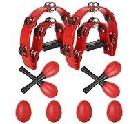 YOUNTHYE 2Pack Half Moon Tambourine Set, Double Row Tambourines for Adults with 4 Egg shakers and 4 Maraca Set, Perfect for Musicians, Singers, Music Classes, Bands