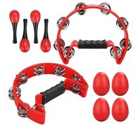 YOUNTHYE 2Pack Half Moon Tambourine Set, Single Row Tambourines for Adults with 4 Egg shakers and 4 Maraca Set, Perfect for Musicians, Singers, Music Classes, Bands