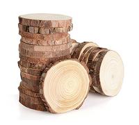 YOUNTHYE 30PCS Unfinished Natural Wood Slices, 9-10cm Log Slices Wooden Circles with Bark, Craft Wood Slices for Wedding Decorations Christmas Ornaments